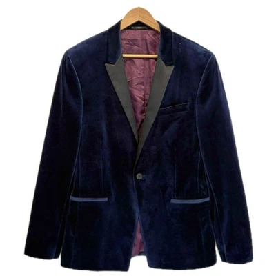 Blazer de terciopelo TOPMAN para hombre talla 40R azul marino felpa satinada solapa chaqueta de un solo botón Foto 1 de 4