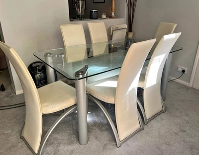 Glass Table and Dining Set with 6 Chairs - Image 1 of 3