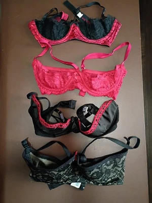Frederick's Seduction 4Pair Lot Black Red Lace Balconette Push Up Bras 34-38 New - Image 1 of 4