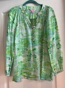 Lilly Pulitzer Honda Classic Elsa Top 100% Silk Floral Medium Golf - Picture 1 of 5