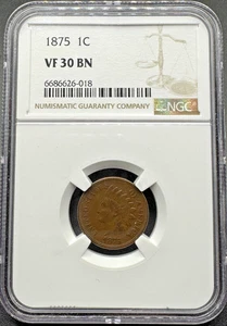 1875 INDIAN HEAD CENT NGC VF30 BN 11XG25 - Picture 1 of 4
