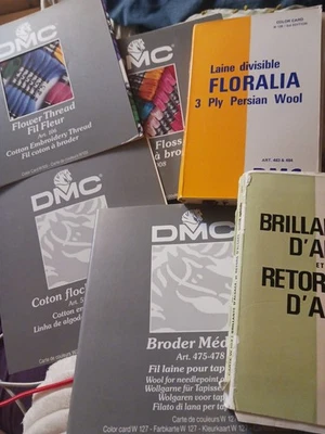 DMC Color Card Lot Vintage 1973~96 Wool Special Cotton Rayon Flower Read Descrip - Image 1 of 4