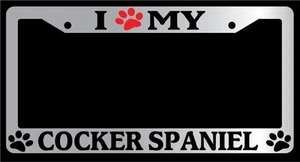 Chrome License Plate Frame I Heart My Cocker Spaniel (Paw) Auto Accessory  -336 - Picture 1 of 1