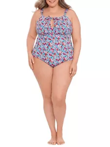NEW Time and Tru NWT Women’s and Plus 1X Keyhole 1-Piece Swimsuit Bathing Suit - Picture 1 of 10