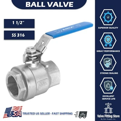 1-1/2 Inch Ball Valve Female NPT Stainless Steel 316 FULL PORT WOG 1000 Lockable - Image 1 of 3