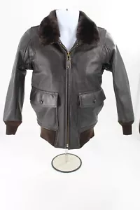 VTG U.S. Wings Type G-1 Goatskin Mouton US Navy Leather Bomber Jacket Mens 34 XS - Picture 1 of 13