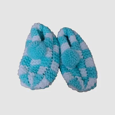 Zapatillas pompón de ganchillo hechas a mano para niños pequeños Sox -7" elásticas a cuadros verdes Foto 1 de 2