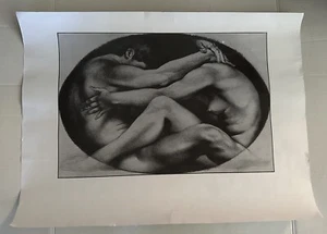 NUDE EMBRACE INK DRAWING EROTIC ART PRINT - Picture 1 of 4