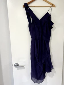Bianca Spender Women's Strappy V-Neck Dress 100% Silk Blue Size 12 - Picture 1 of 13