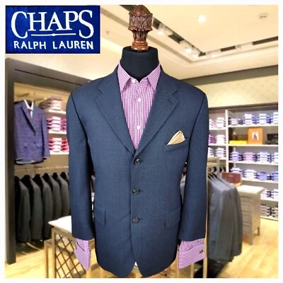 CHAPS Ralph Lauren Blazer Wool 42S Mens Blue Button Donegal Sport Suit Coat - Image 1 of 4