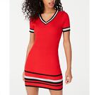 Crave Fame Junior Womens M Red Black Combo Striped Trim VNeck Sweater Dress NWT