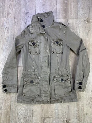 Chaqueta Gap Mujer Extra Pequeña Beige Caqui Militar Exterior Informal Botón Abrigo Foto 1 de 4