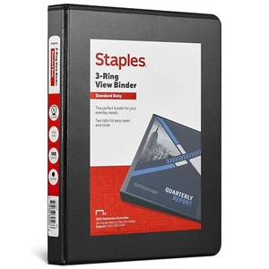 Staples 1/2" Standard 5-1/2" x 8-1/2" Mini View Binder with Round Rings Black - Picture 1 of 6