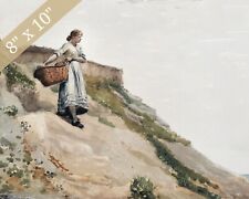 1800s Girl on the Coast Landscape Painting Giclee Print 8x10 on Fine Art Paper