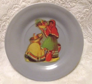 Vintage~Gray Plate with Senorita & Senor~Gray and White Plate~6 7/8" - Picture 1 of 10