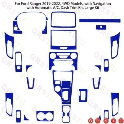 Blue Carbon Fiber Interior Full Sets Cover Trim Kit For Ford Ranger 2019-2022 - Изображение 1 из 4