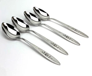 4 Oneida Community Rose Shadow Stainless Flatware 6 “ Teaspoons - Picture 1 of 7