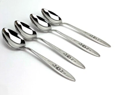 4 Oneida Community Rose Shadow Stainless Flatware 6 “ Teaspoons - Image 1 of 4