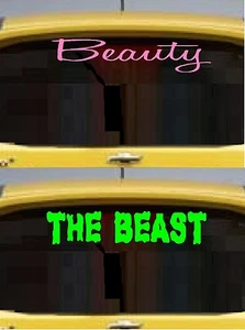 Beauty ~ The BEAST ~ Auto Decal:  Beauty (Pink), The Beast (Lime Green) qty 2 - Picture 1 of 2
