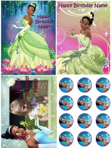 EDIBLE CAKE IMAGE PRINCESS TIANA TOPPER ICING SUGAR SHEET PARTY CUPCAKES - Picture 1 of 5