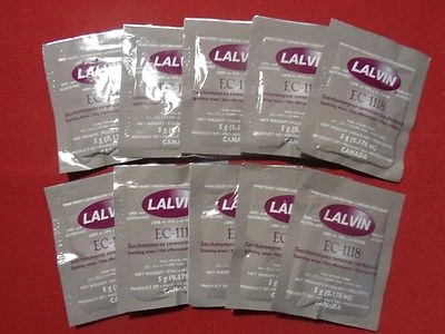 WINE YEAST 10 PK EC-1118 LALVIN ALL PURPOSE CHAMPAGNE SODA CIDER FRUIT + WHITES - Image 1 of 4