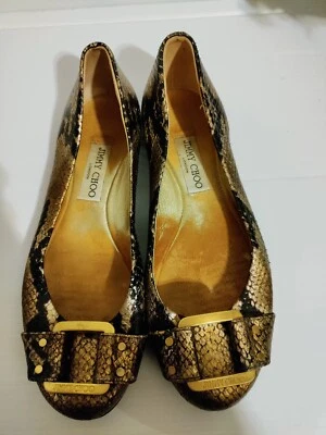 JIMMY CHOO Embossed Snakeskin Ballet Flats Loafers Buckle Accent Size 38.5 / 8 - Image 1 of 4