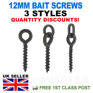 FISHING TACKLE MATT BLACK BAIT SCREWS FOR CARP POP UP CHOD RIGS 12MM 3 CHOICES - Picture 1 of 7
