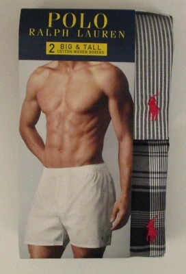2 POLO RALPH LAUREN GRANDE Y ALTO NEGRO GRIS AZUL TEJIDO ALGODÓN BOXERS ROPA INTERIOR Foto 1 de 4