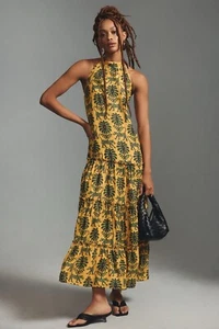 New Anthropologie Farm Rio Satin Halter Dress Size Medium - Picture 1 of 8