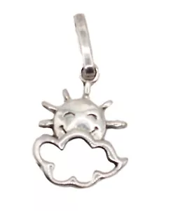 Sun with Cloud Charm Pendant .925 Sterling Silver Pendant - Happy Sun Charm - Picture 1 of 3