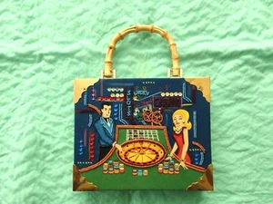 Cartera de madera Bueno con caja de cigarros temática de Las Vegas con cuentas y lentejuelas - Imagen 1 de 4