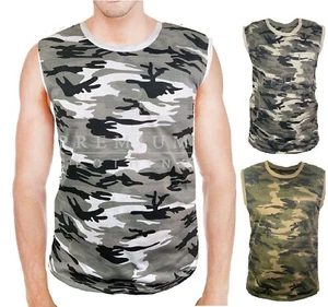 Mens Camouflage Jungle VESTS Sleeveless Tank Top Training Gym BodyBuilding - Picture 1 of 4