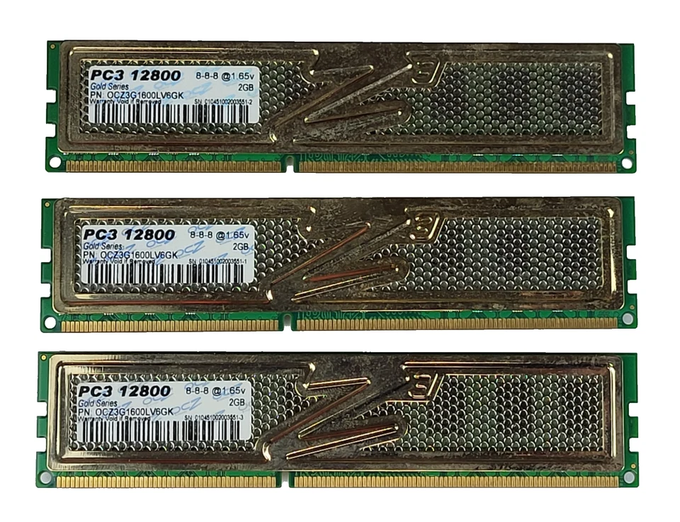 OCZ Gold Series 6GB Kit (3x2GB) PC3-12800 1600MHz DDR3 SDRAM DIMM OCZ3G1600LV6GK - Image 1 of 2