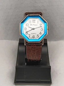 Da Vanci Wristwatch Silver Tone Brown Buckle Band Hexagon Shaped Face. New Batte - Picture 1 of 8