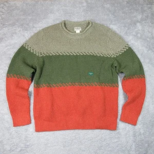 LL Bean Sweater Mens Med Roll Neck Cotton Waffle Knit Fisherman Heavy Colorblock - Picture 1 of 8