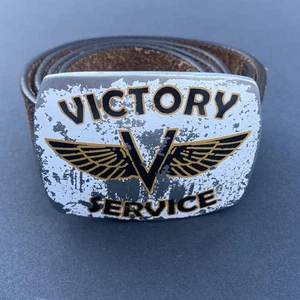 Distressed Victory Service Belt Buckle Biker Motorcycle With Leather Belt - Imagen 1 de 13
