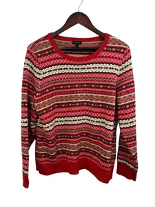 Talbots Red Fair Isle Crewneck Sweater Classic Holiday Women's Large Pullover - Picture 1 of 7