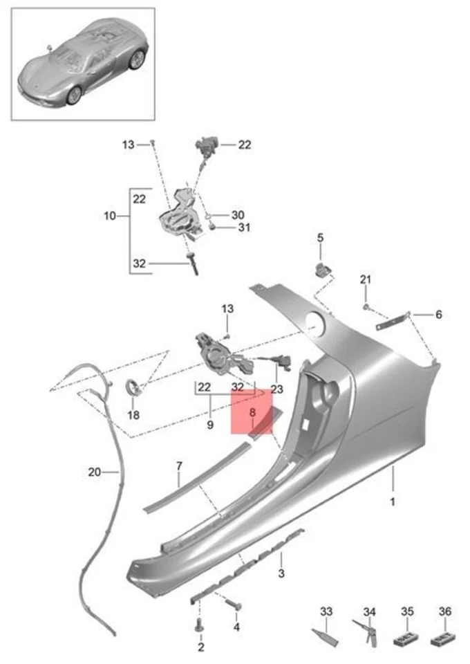 Genuine PORSCHE 918 Spyder Cover Left primed 91855952301G21 - image 1 of 1