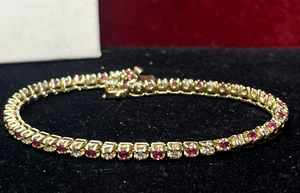 14K GOLD RUBY & DIAMOND BRACELET 12.3 grs HIGH END NATURAL GEMSTONES 7.25 L - Picture 1 of 24