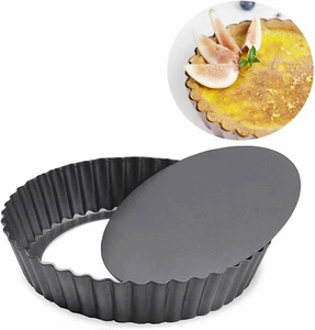 8 Inch Quiche Pan round Fluted Tart Tin Flan Dish Removable Loose Bottom - Picture 1 of 12