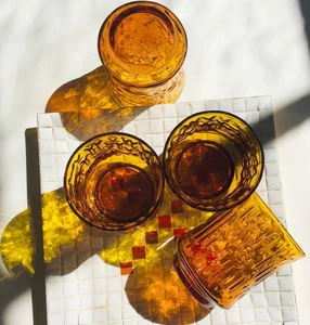 BRUTALIST 70’s- MCM Libby Artica Glass Set of 4 Burnt Orange 4 oz - Picture 1 of 6