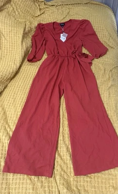 Women’s Orange Fall Longsleeved Jumpsuit Waist Tie Size Medium NWT - Image 1 of 4
