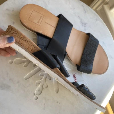 Dolce Vita Y2K Vintage Mules Flats Sandals Size 10 Black Cork Wedge Resort New - Image 1 of 4