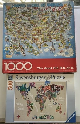 Lot of 2 Fun Puzzles - Springbok - Good 'Ole USA & Ravensburg - World In Words - Image 1 of 4