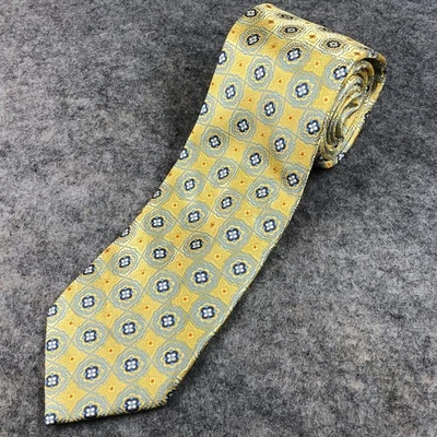 Corbata de seda Eagle Shirtmakers para hombre amarillo azul patrón floral Foto 1 de 4