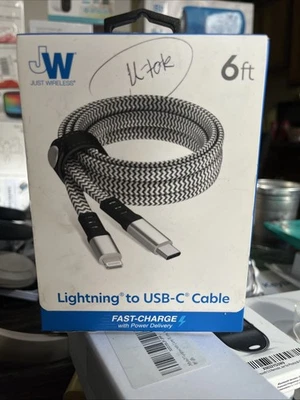 JW Just Wireless USB-C To USB-C Fast Charge Braided Nylon 6 Ft Cable Heavy Duty - Image 1 of 3