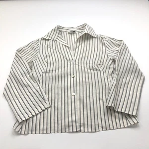Vince Shaped Medium Lightweight V-Neck Cream Button LS Striped Shirt Blouse - Picture 1 of 15