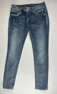 Rock Revival Betty Skinny Jeans Women Size 31 Blue Medium Wash AK12 Distressed ￼ - Picture 1 of 13