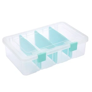 Clear Plastic Dividing Storage Box with 4 Compartments Adjustable Storage Bin... - Picture 1 of 7