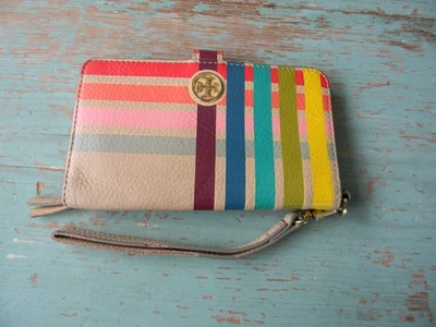 CARTERA/MUÑEQUERA DE CUERO A RAYAS MULTICOLOR ARCO IRIS TORY BURCH Foto 1 de 4